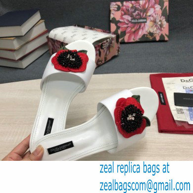 Dolce  &  Gabbana Black Red Roses Slides White 2022